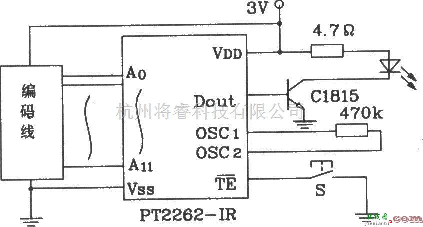 红外线热释遥控中的PT2262-IR/PT2272红外遥控发射、接收集成电路  第3张