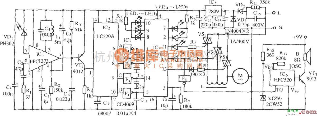 遥控电路（综合)中的多功能红外遥控风扇电路(LC219/LC220)  第2张