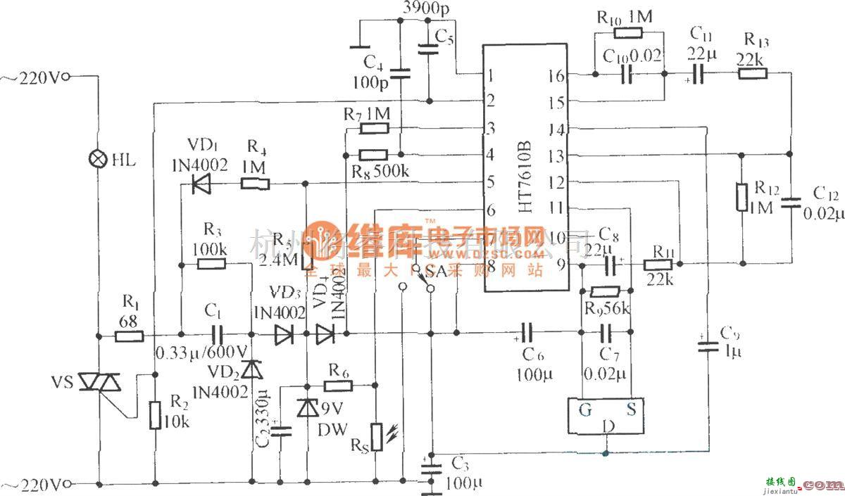 红外线热释遥控中的HT7610的应用电路  第1张