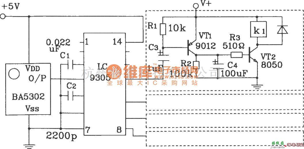 红外线热释遥控中的LC9301/9305红外遥控发射、接收集成应用电路图  第3张