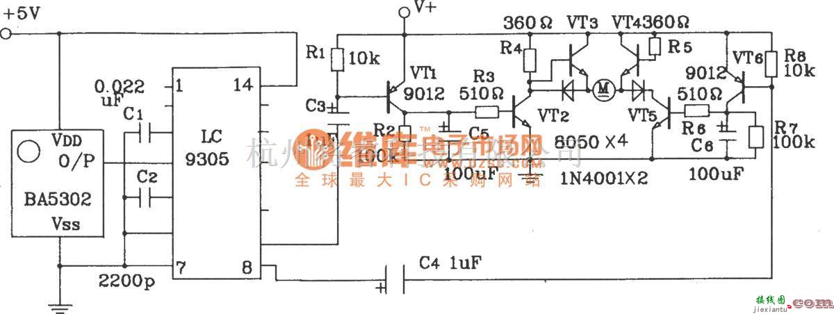 红外线热释遥控中的LC9301/9305红外遥控发射、接收集成应用电路图  第4张