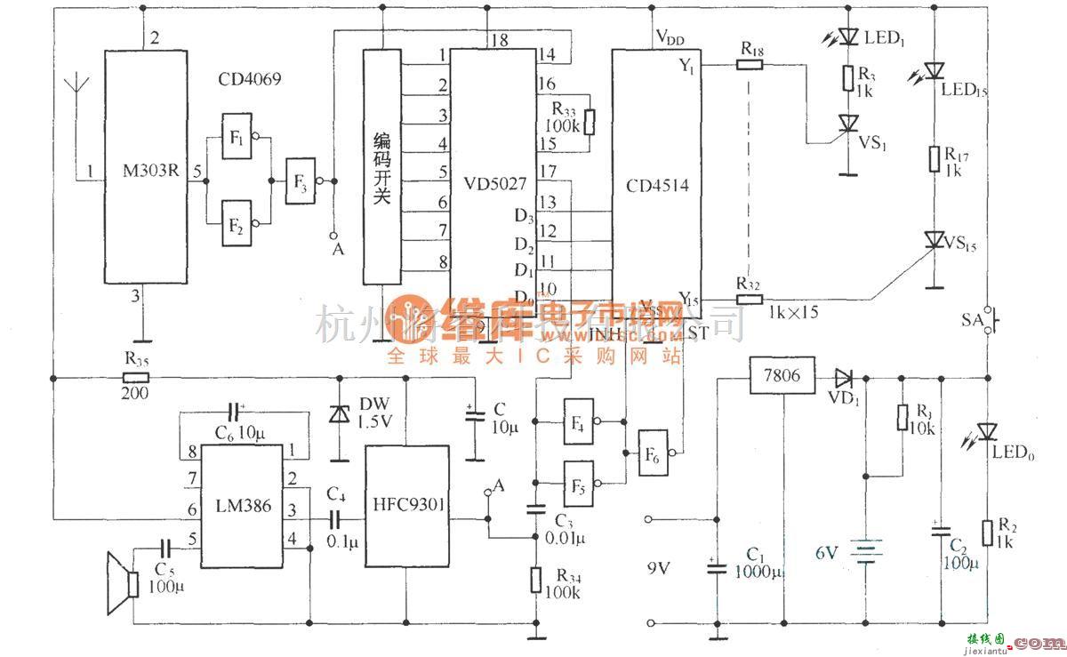 遥控电路（综合)中的病房无线呼叫发射与接收显示电路(M303S/M303R)  第2张