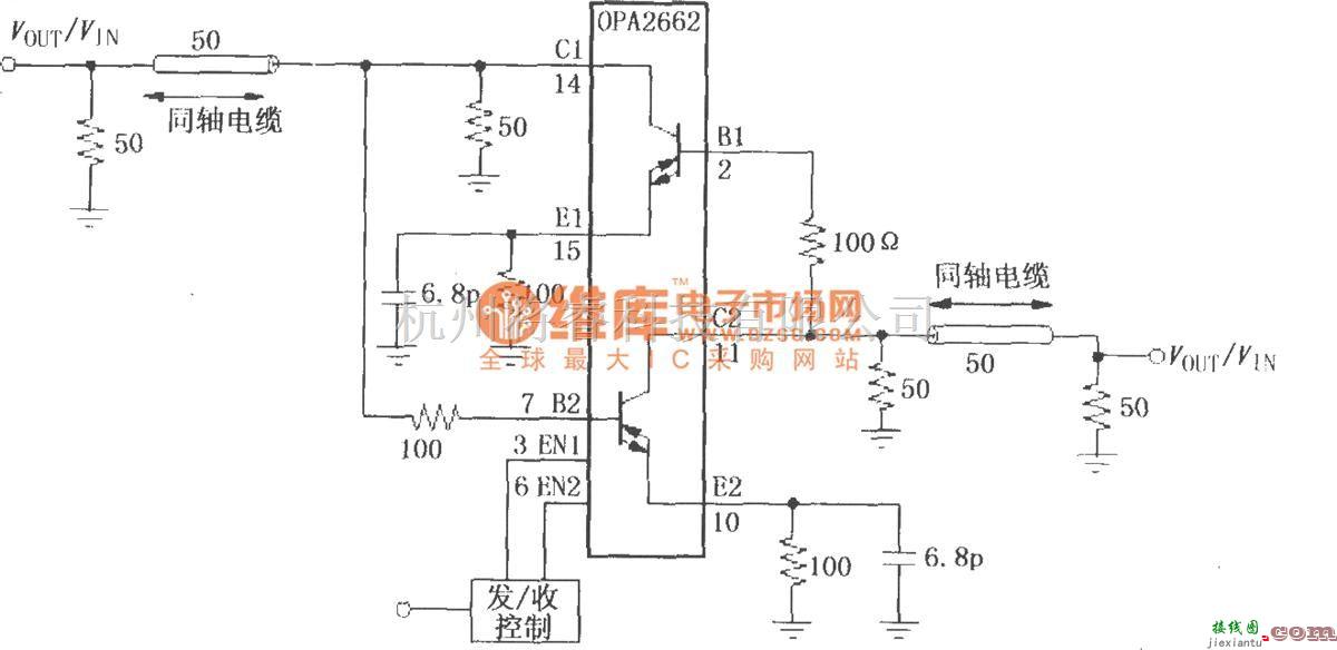 对数/跨导放大电路中的由双宽带跨导型运算放大器OPA2662构成的双向线驱动电路  第1张