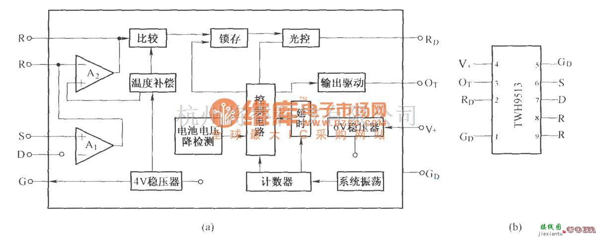 红外线热释遥控中的TWH9513内电路及引脚排列  第1张