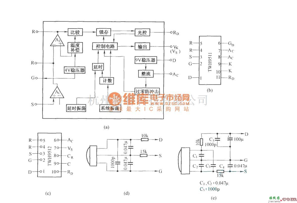 红外线热释遥控中的TWH95系列内电路原理及引脚功能  第1张