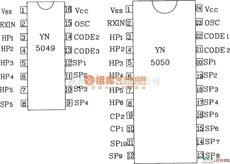 红外线热释遥控中的YN5049/5050红外遥控接收器典型应用电路  第1张