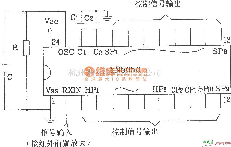 红外线热释遥控中的YN5049/5050红外遥控接收器典型应用电路  第5张