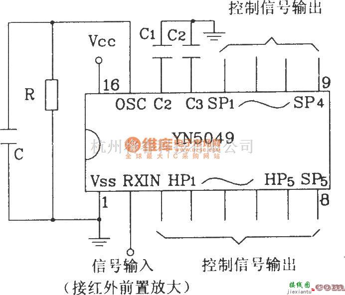 红外线热释遥控中的YN5049/5050红外遥控接收器典型应用电路  第4张