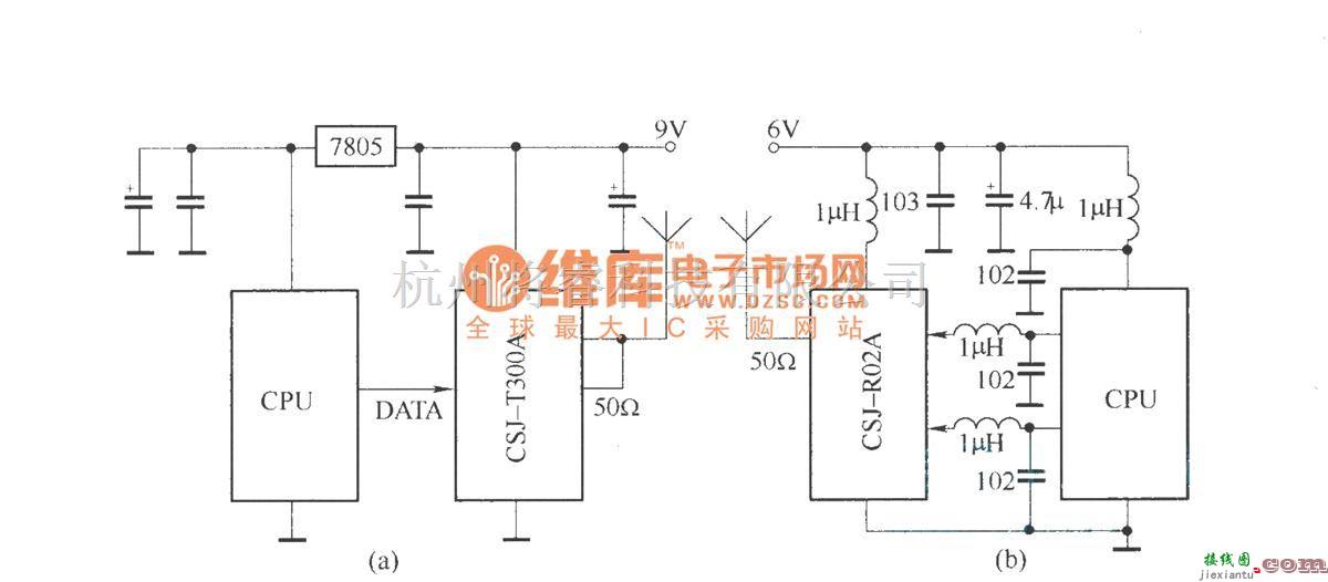 遥控电路（综合)中的CSJ-T300A/CSJ-R02A与单片机组成的电路  第1张