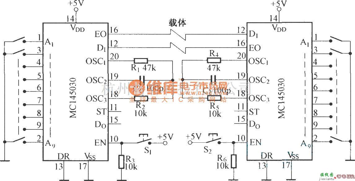 红外线热释遥控中的由MCl45030组成的双工通信电路  第1张