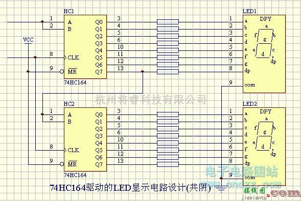 专用测量/显示电路中的LED-74HC164驱动的LED显示电路设计（共阴）  第1张