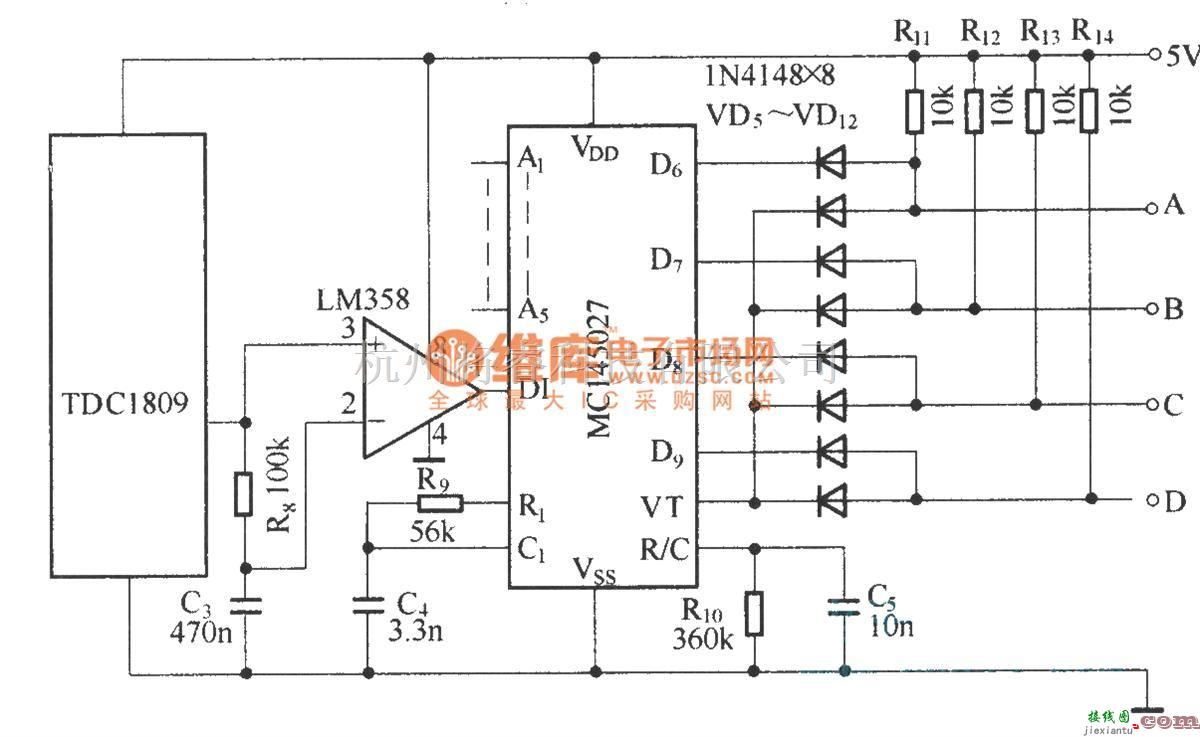 遥控电路（综合)中的由TDC1808/TDC1809组成的数字编码遥控电路  第2张