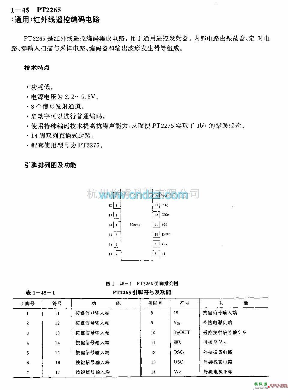 遥控发射中的PT2265(通用)红外线遥控编码电路  第1张