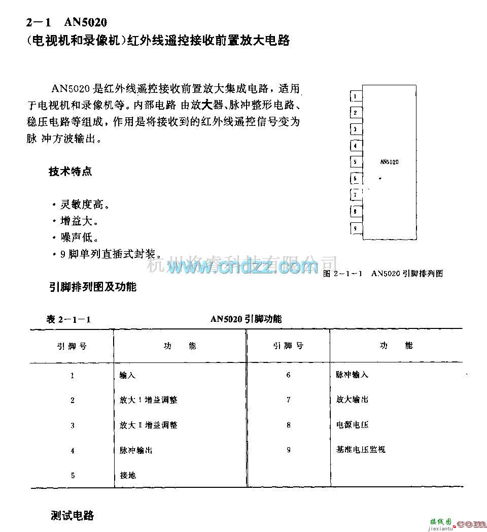 遥控接收中的AN5020 (电视机和录像机)红外线遥控接收前置放大电路  第1张