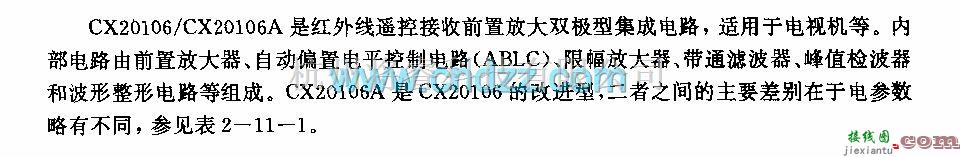 遥控接收中的CX20106／CX20106A (电视机)红外线遥控接收前置放大电路  第1张