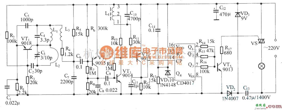 遥控接收中的遥控调光调速接收器电路原理图  第1张