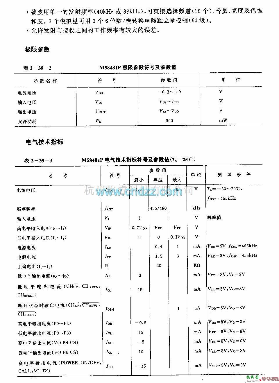 遥控接收中的M58481P (电视机和营响设备)30功能红外线遥控接收电路  第3张