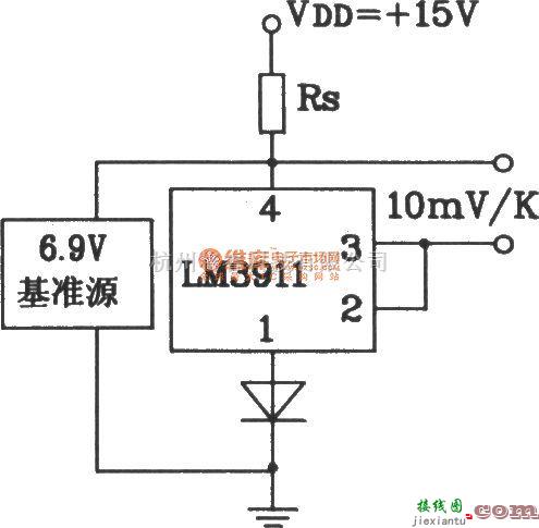 温控电路中的由LM3911单片温度控制集成电路构成的外加基准电源测温电路  第1张