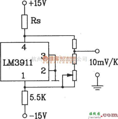 温控电路中的由LM3911单片温度控制集成电路构成的温度过热检测报警电路  第1张