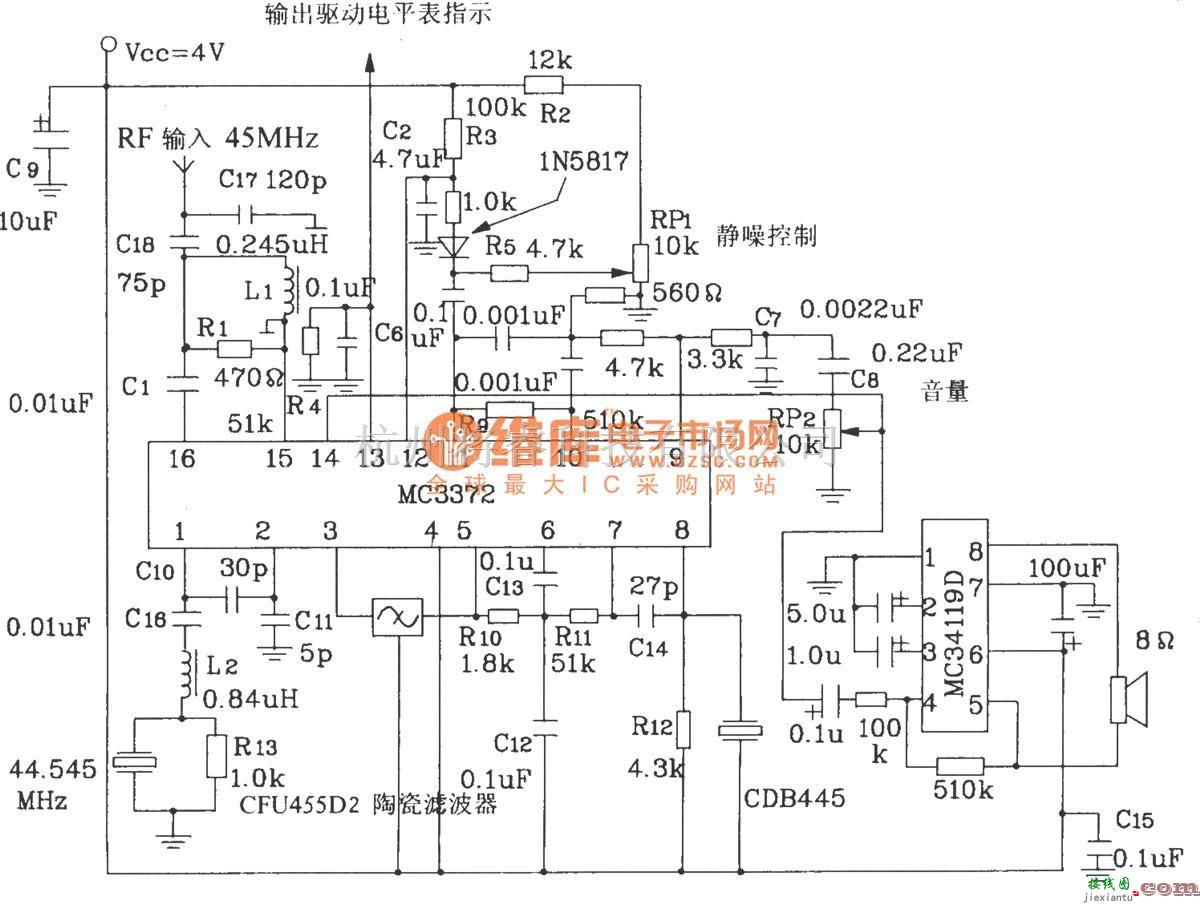 遥控接收中的由MC3372和MC341196D构成的45MHz窄带无线电接收电路图  第3张