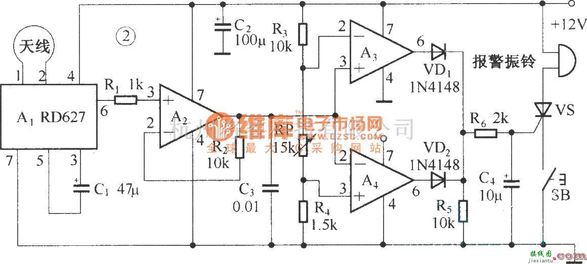 遥控电路（综合)中的利用RD627构成的微波报警电路  第1张