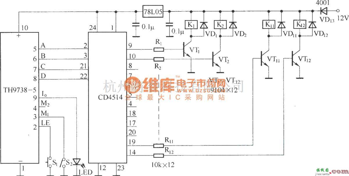 遥控接收中的十二路无线电遥控电路(TH9738)  第1张