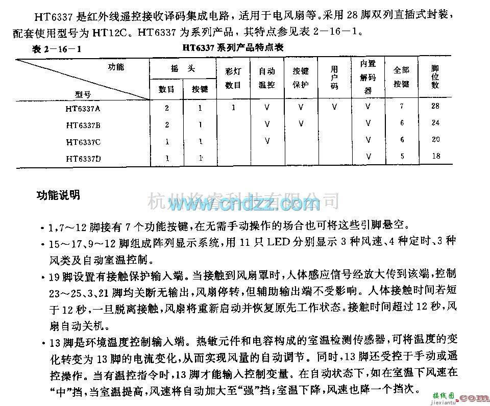 遥控接收中的HT6337 (电风扇)红外线遥控接收译码电路  第1张