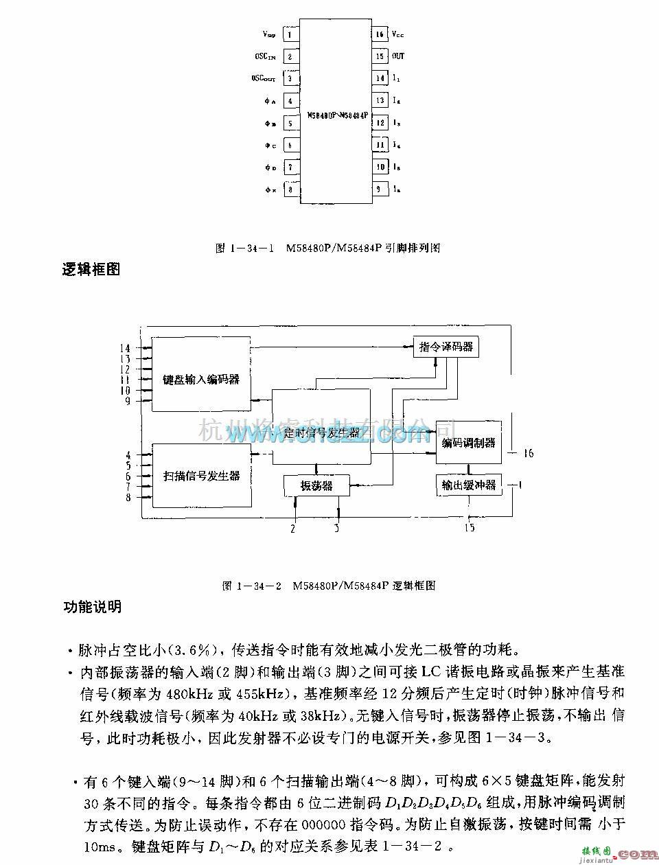遥控发射中的M58480P／M58484P(电视机初音响设备)30功能红外线遥控发射电路  第2张