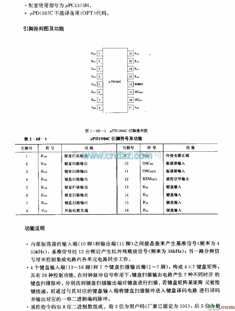 遥控发射中的UPDl986C (电视机和录像机)红外线遥控发射电路  第2张