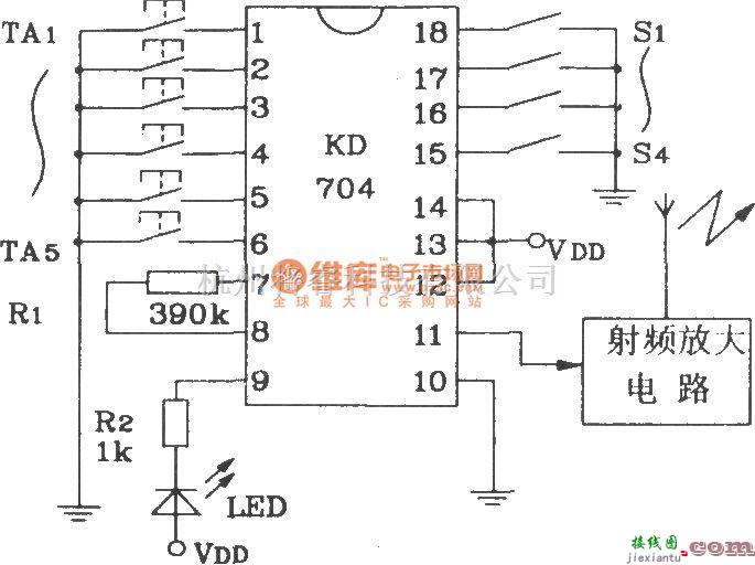 遥控电路（综合)中的由KD704/KD705构成的射频遥控发射、接收电路图  第4张