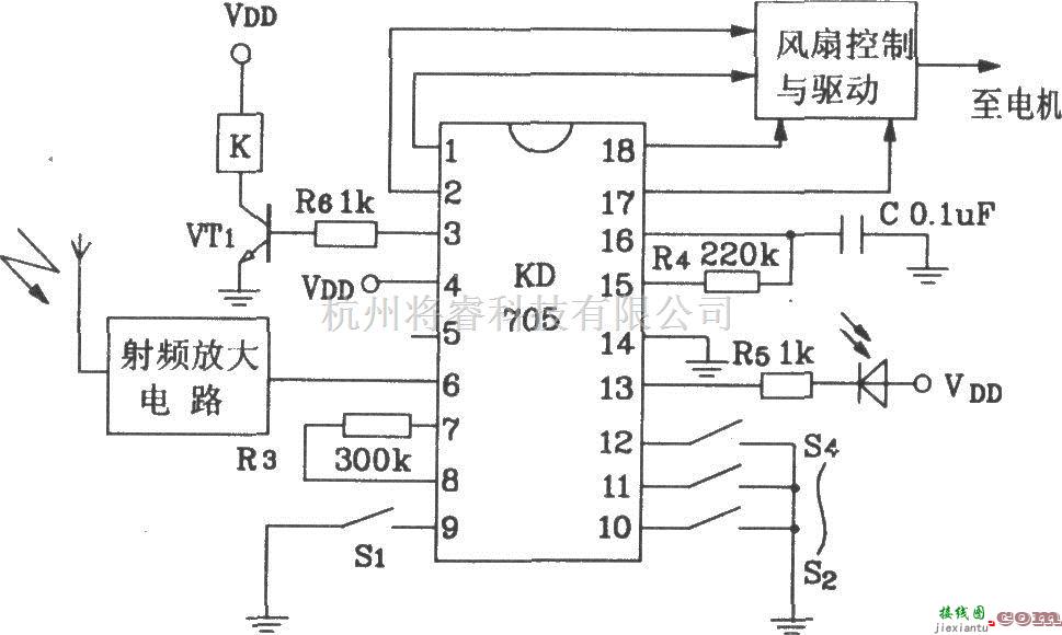 遥控电路（综合)中的由KD704/KD705构成的射频遥控发射、接收电路图  第5张