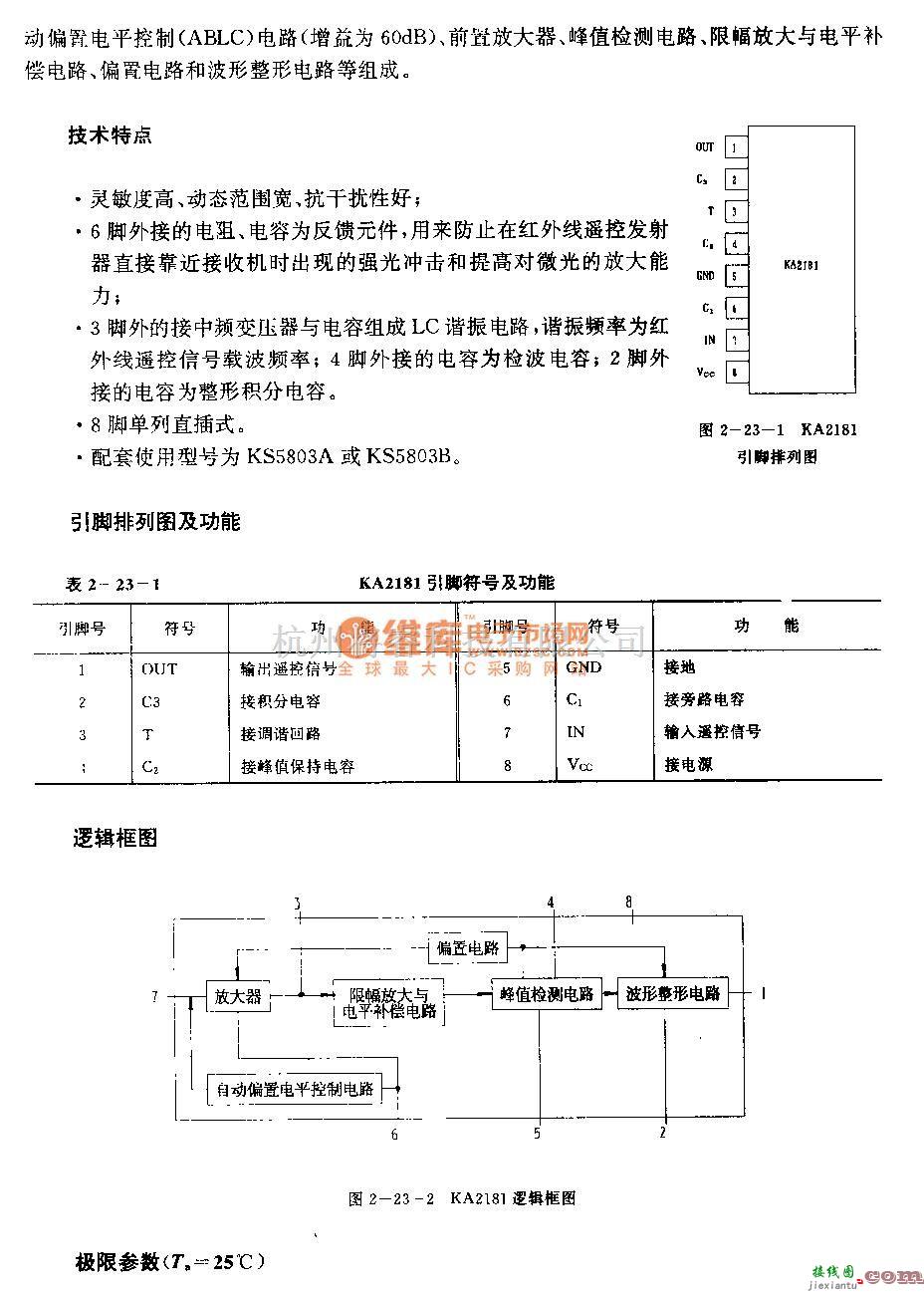 遥控接收中的KA2181 (电视机和录像机)红外线遥控接收前置放大电路  第2张