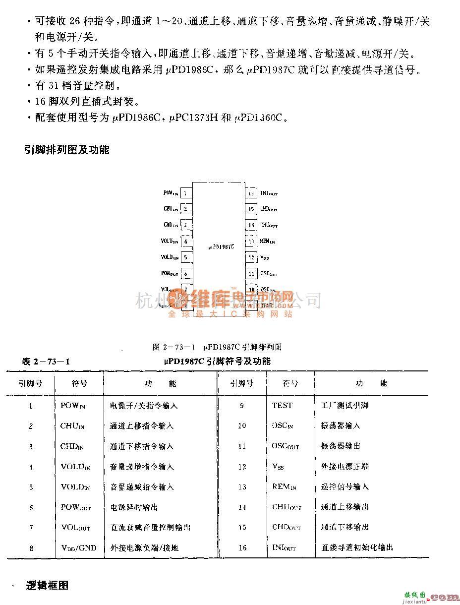 遥控接收中的uPDl987C (电视机)红外线遥控接收电路  第2张