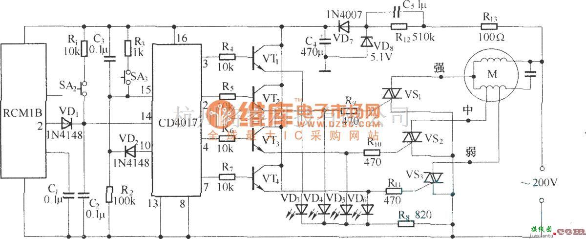 遥控电路（综合)中的无线遥控电扇调速器(RCM1A/RCM1B组成收发模块)  第1张