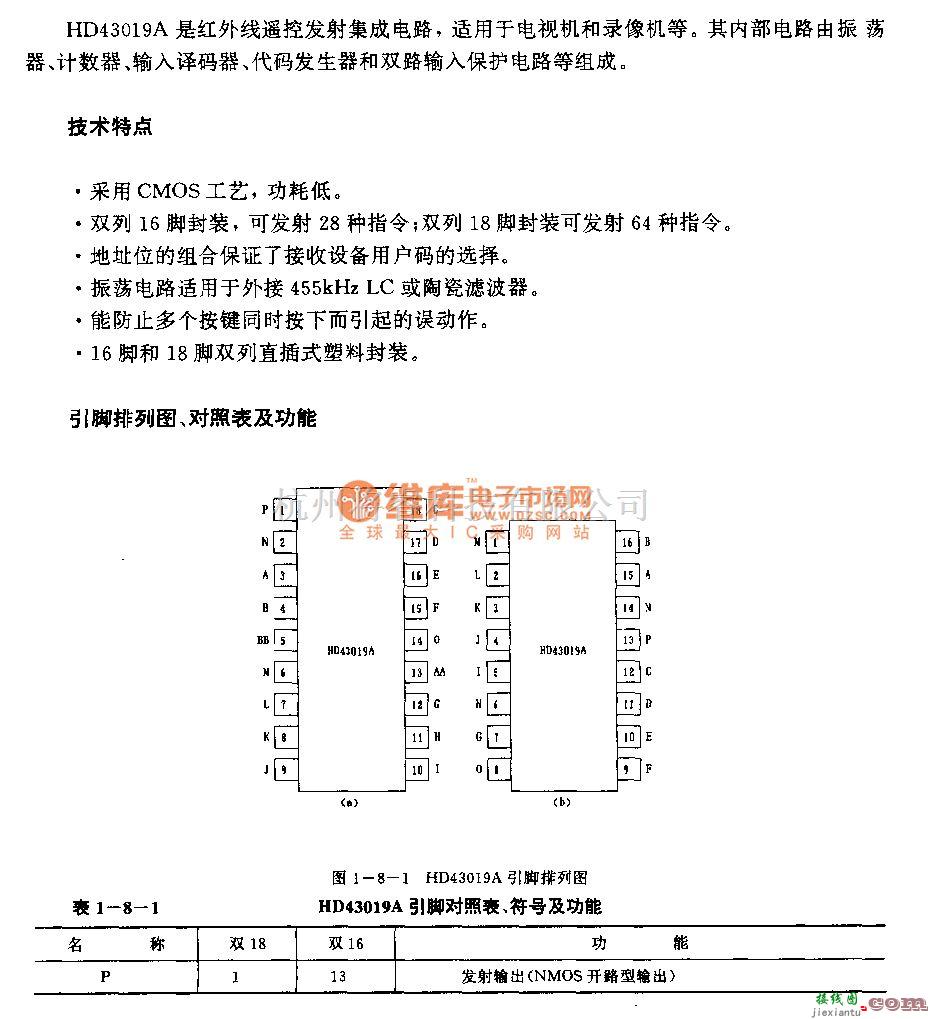 遥控发射中的HD43019A(电视机和录像机)红外线遏控发射电路  第1张