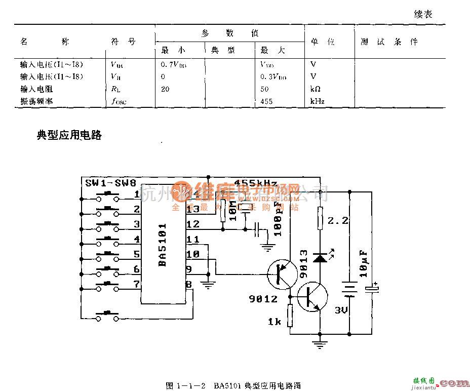 遥控发射中的BA5101(家用电器)红外线遥控编码电路  第2张