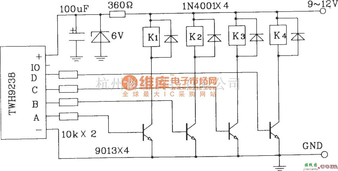 遥控电路（综合)中的由TWH9236/9238微型无线电遥控组件构成的遥控电路图  第4张