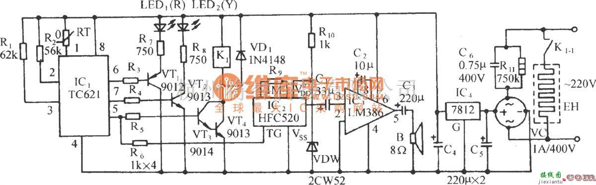 遥控接收中的采用TC621温度传感器的家禽孵化电子恒温控制电路  第1张