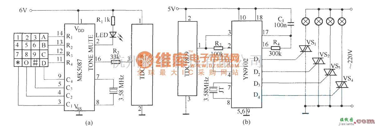 遥控电路（综合)中的遥控变色吊灯(TDC1808/TDC1809)  第1张