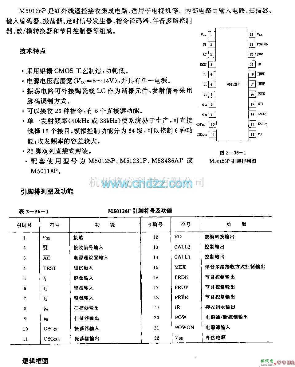 遥控接收中的M50126P (电视机)红外线遥控接收电路  第1张