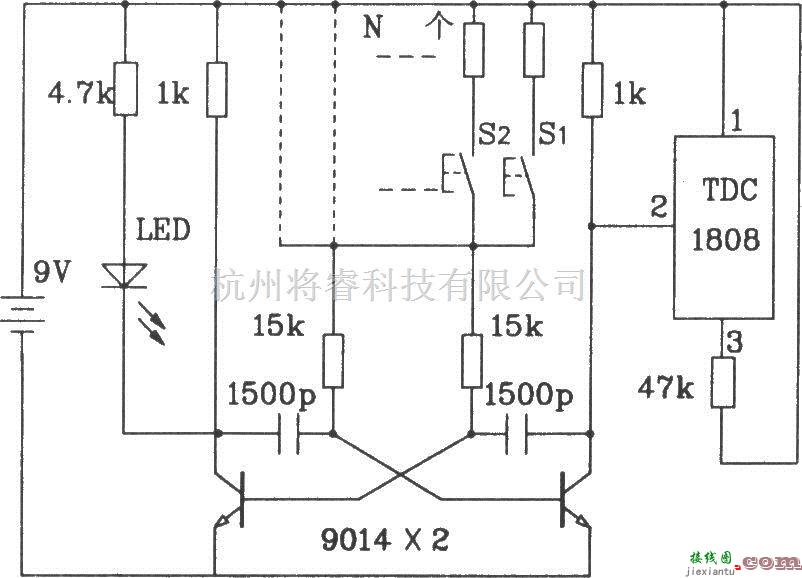 遥控电路（综合)中的由TDC1808/1809构成射频单、多通道遥控发射、接收电路图  第5张