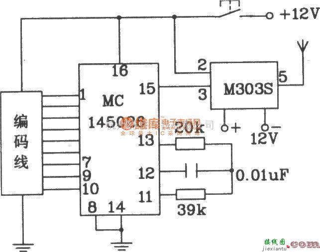 遥控电路（综合)中的由M303S/303R构成的遥控编码发射、解码接收电路图  第2张