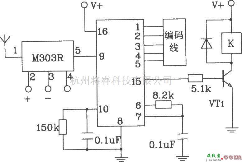 遥控电路（综合)中的由M303S/303R构成的遥控编码发射、解码接收电路图  第4张