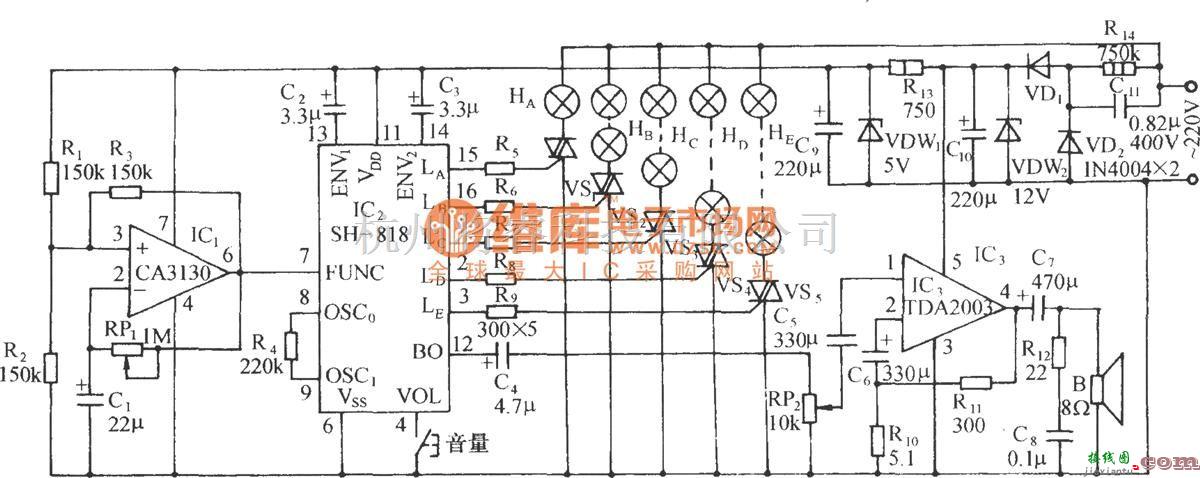 灯光控制中的SH-818七功能彩灯及优质钢琴名曲自动控制电路  第1张