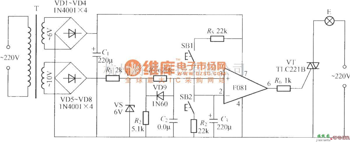 灯光控制中的采用运算放大器的调光灯电路  第1张