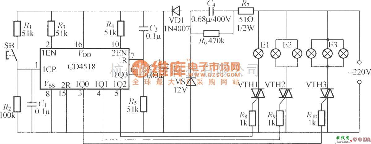 灯光控制中的单开关多灯控制电路(3)  第1张