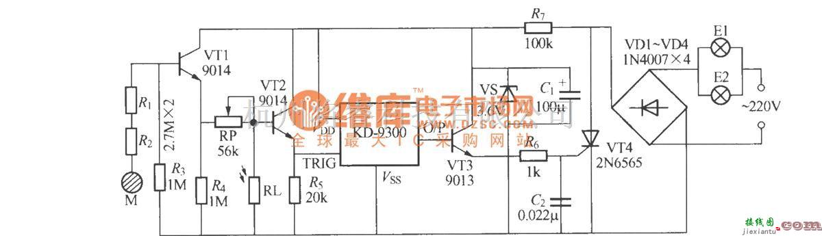 灯光控制中的夜间门锁自动灯电路  第1张