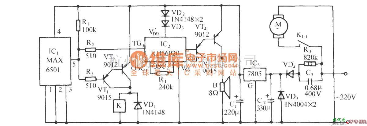 温控电路中的采用温度开关集成电路MAX6501的自动通风降温电路  第1张