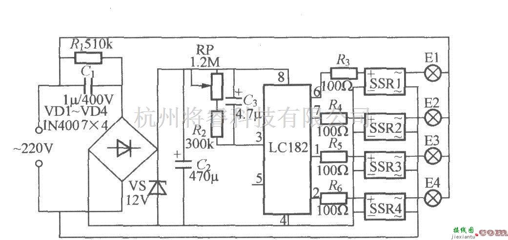 灯光控制中的四路闪烁灯串电路(3)(LC182)  第1张