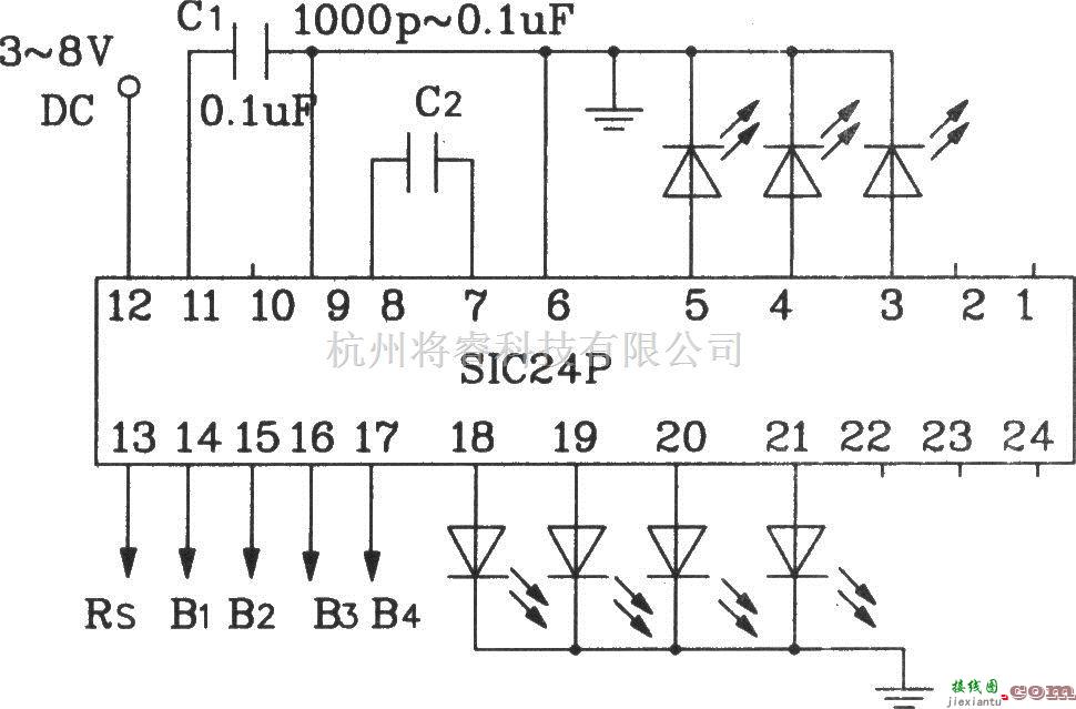 灯光控制中的SIC24P用于驱动直流LED应用电路  第1张